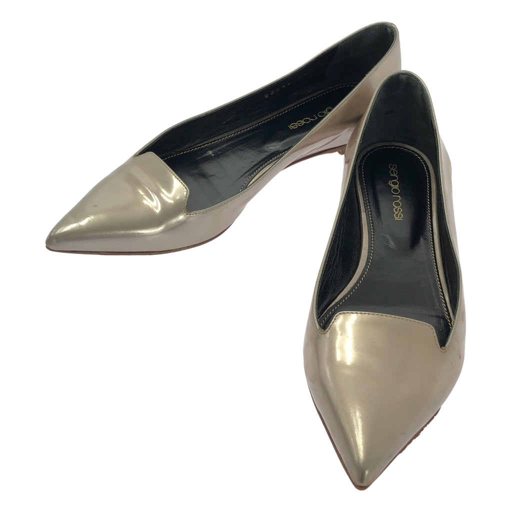 sergio rossi / セルジオロッシ | パテントレザー メタリック ポインテッドトゥ フラットシューズ | 36 1/2 | レディース