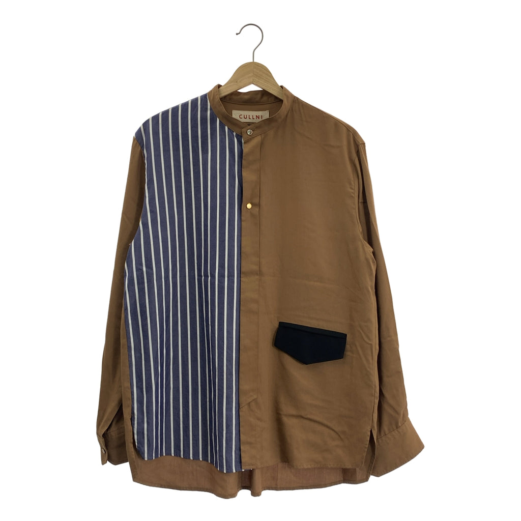 CULLNI / Kurni | x PARIGOT 條紋立領襯衫 | 1 碼 | 藍/白/棕色 | 男士
