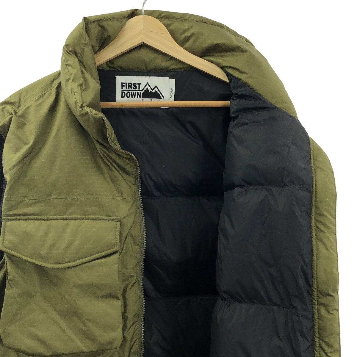 【新品】  FIRST DOWN / ファーストダウン | MULTI POCKET DOWN VEST DICROS MAURI RIP マルチポケット リップストップ ダウンベスト | M | オリーブ | メンズ