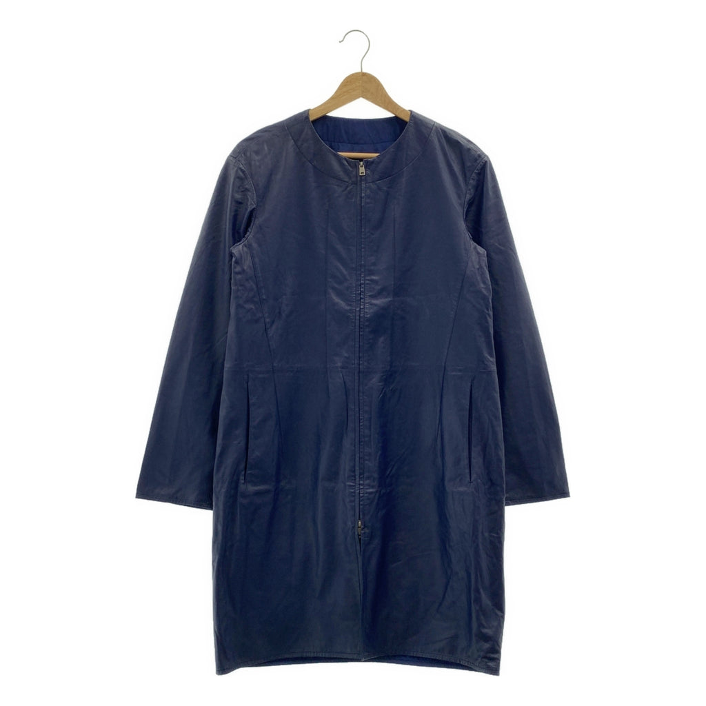 JIL SANDER / ジルサンダー | ラムレザー ジップアップ ノーカラーコート | 34 | ネイビー | レディース
