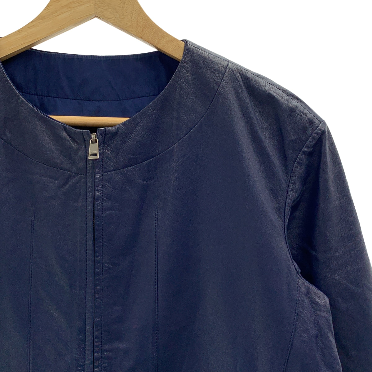 JIL SANDER / ジルサンダー | ラムレザー ジップアップ ノーカラーコート | 34 | ネイビー | レディース