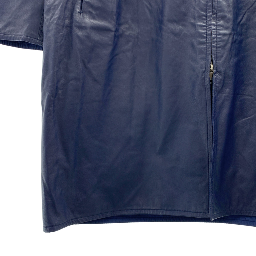 JIL SANDER / ジルサンダー | ラムレザー ジップアップ ノーカラーコート | 34 | ネイビー | レディース