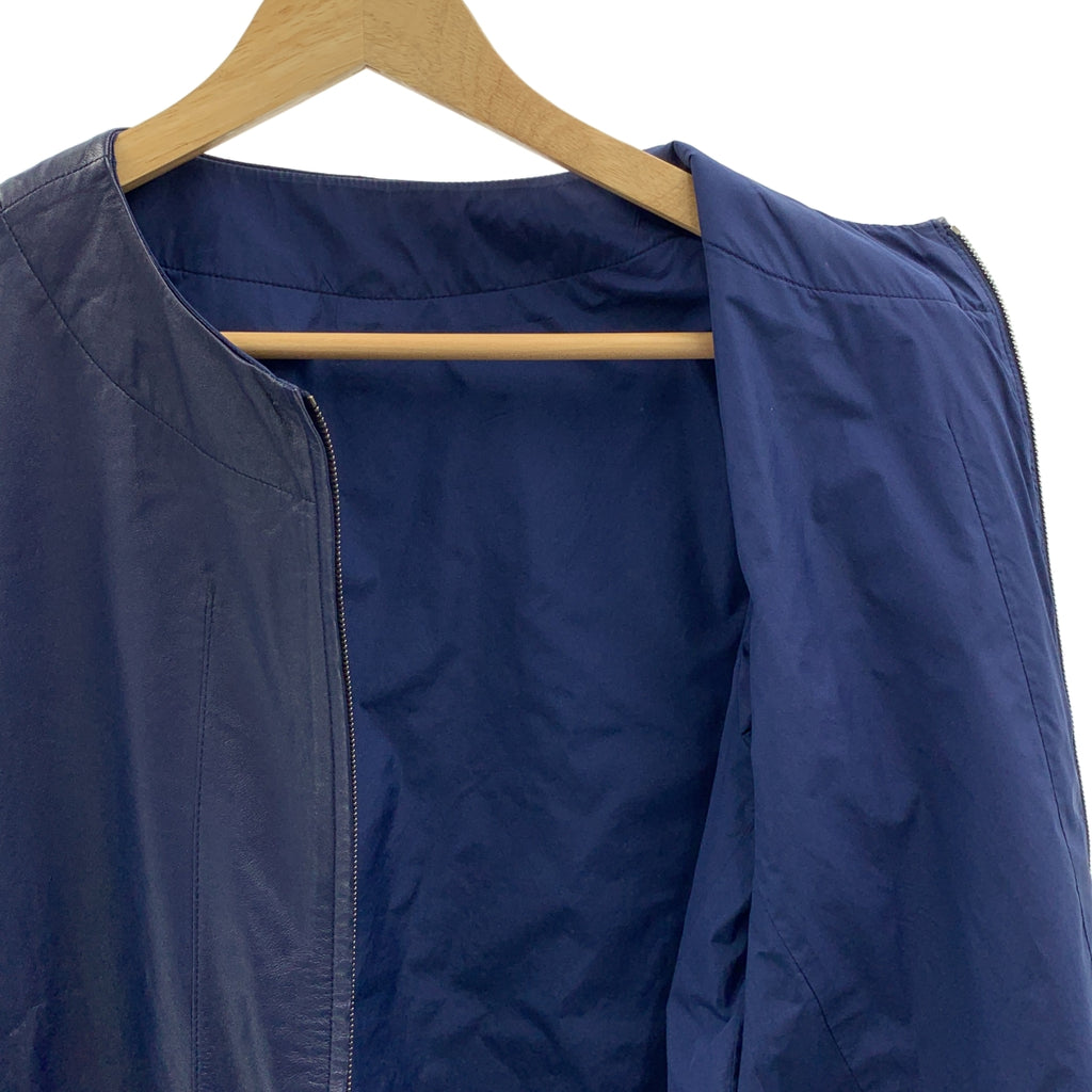 JIL SANDER / ジルサンダー | ラムレザー ジップアップ ノーカラーコート | 34 | ネイビー | レディース