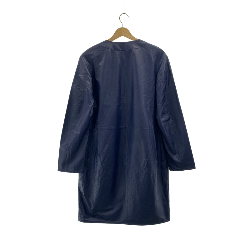JIL SANDER / ジルサンダー | ラムレザー ジップアップ ノーカラーコート | 34 | ネイビー | レディース