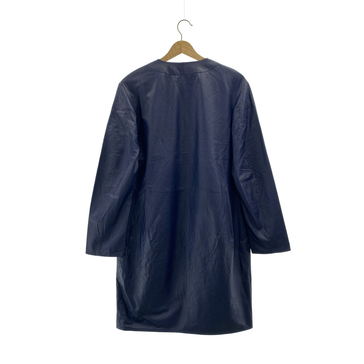 JIL SANDER / ジルサンダー | ラムレザー ジップアップ ノーカラーコート | 34 | ネイビー | レディース