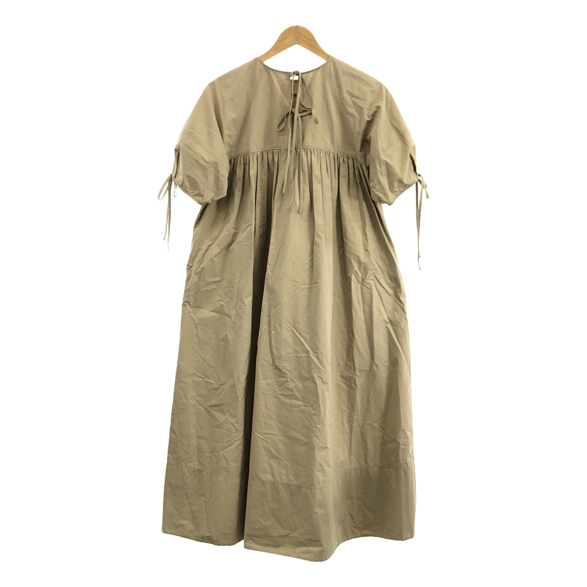 yori | Back Gathered Puff Sleeve Ribbon Dress | 36 | Beige | Women's