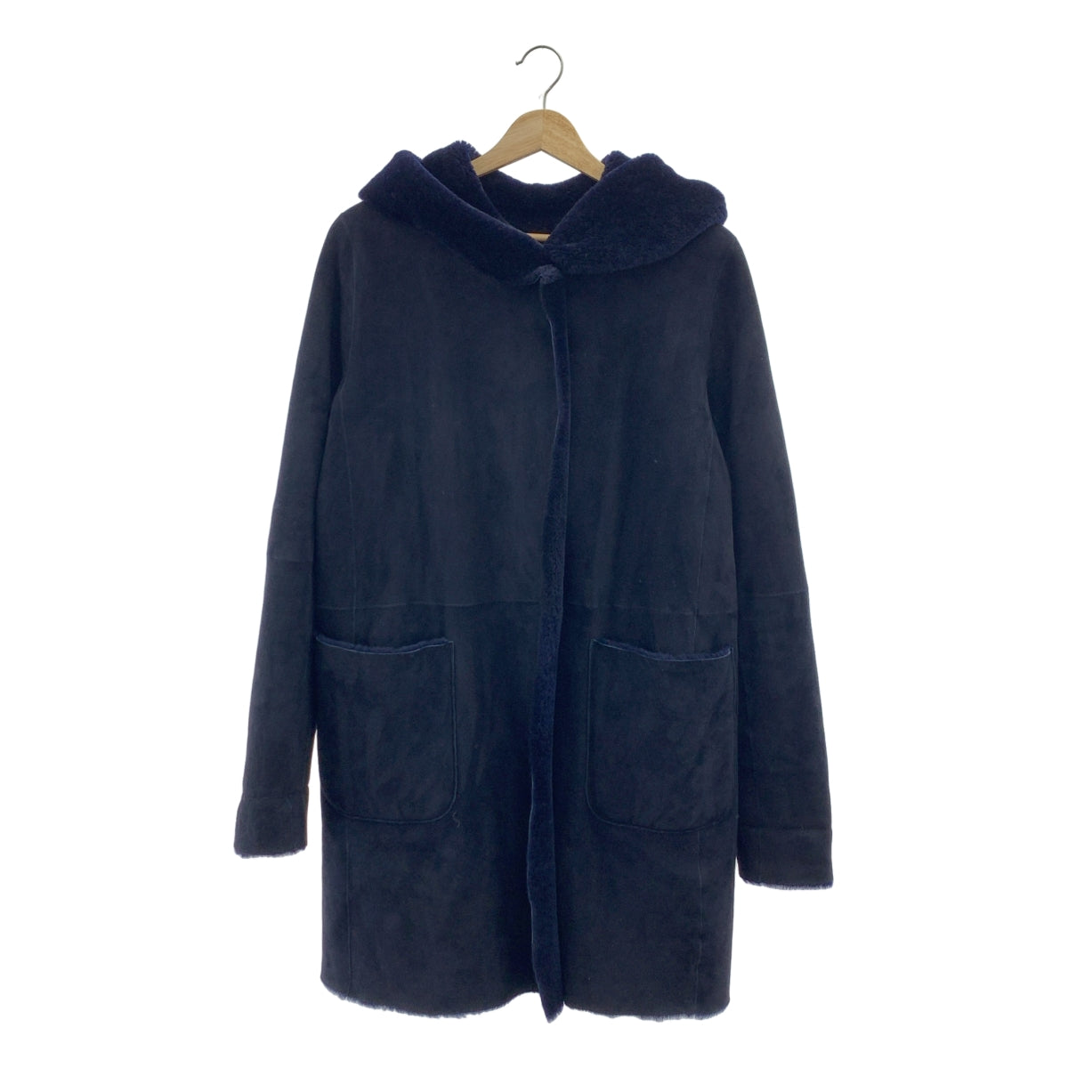 未知商品 | 雙面羊皮連帽羊毛大衣 | 8 碼 | 海軍藍 | 女款