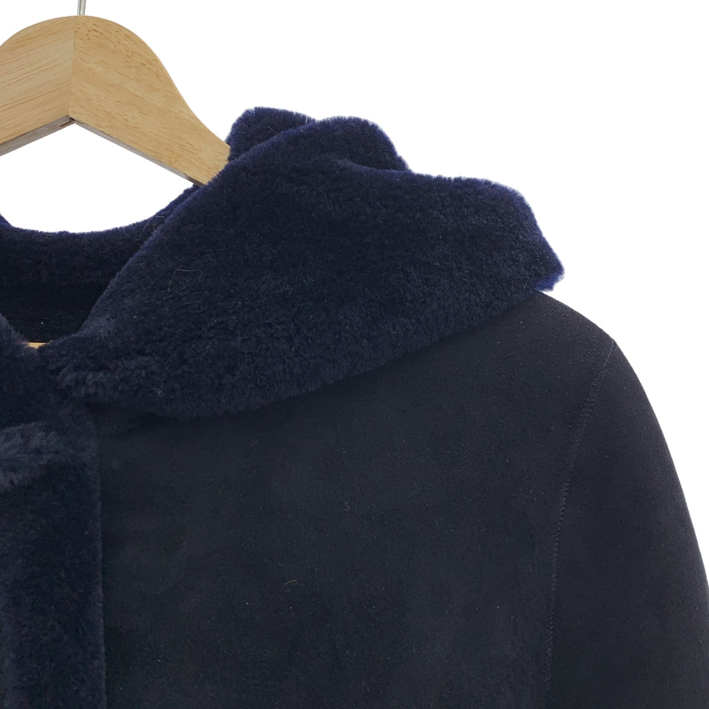 未知商品 | 雙面羊皮連帽羊毛大衣 | 8 碼 | 海軍藍 | 女款