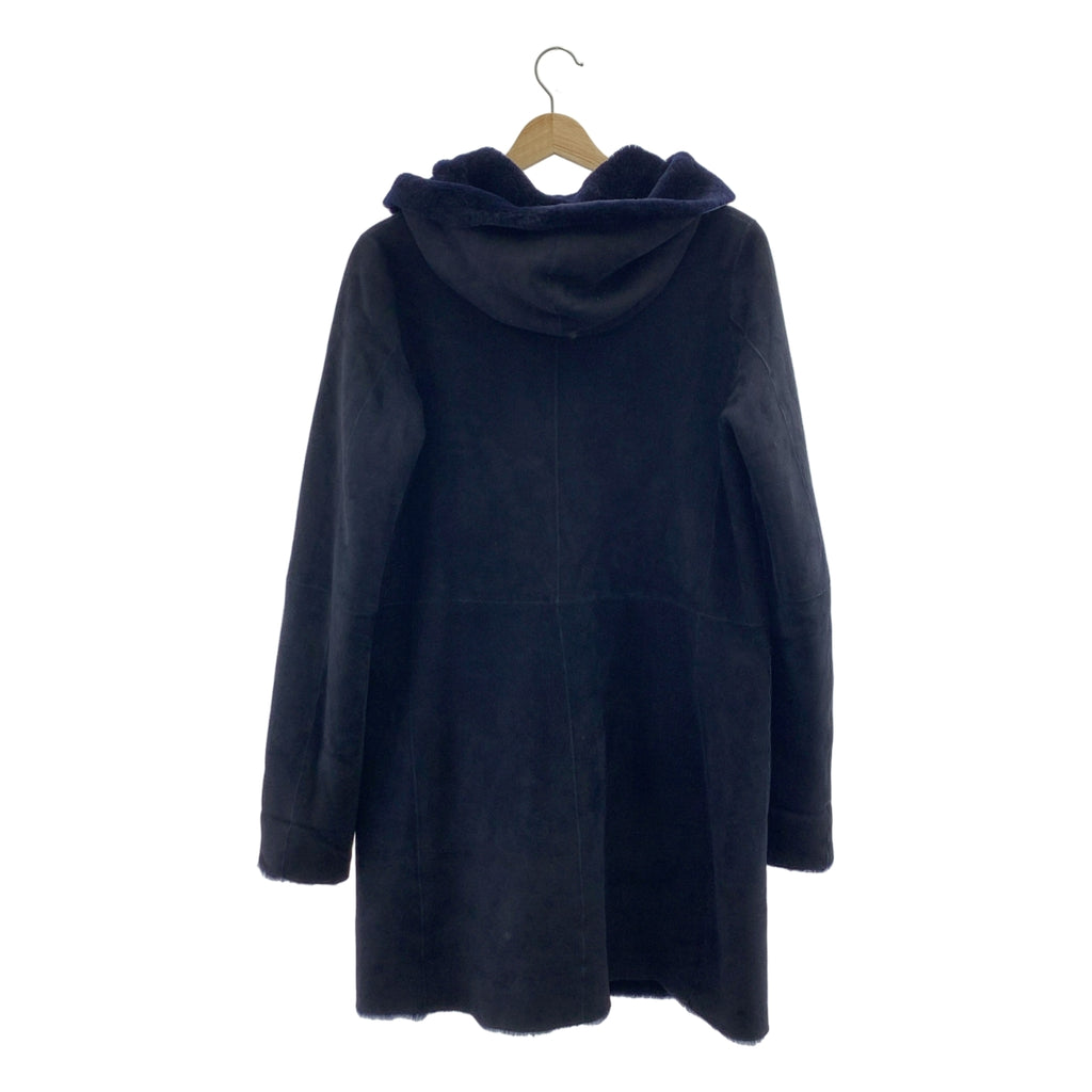未知商品 | 雙面羊皮連帽羊毛大衣 | 8 碼 | 海軍藍 | 女款