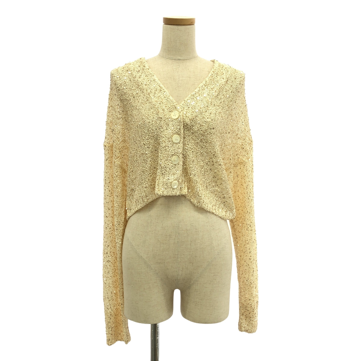 【미품】 CINOH / 치노 | 2024SS | SPANGLE KNIT CARDIGAN / 스팽글 니트 카디건 | 38 | 베이지 | 여성