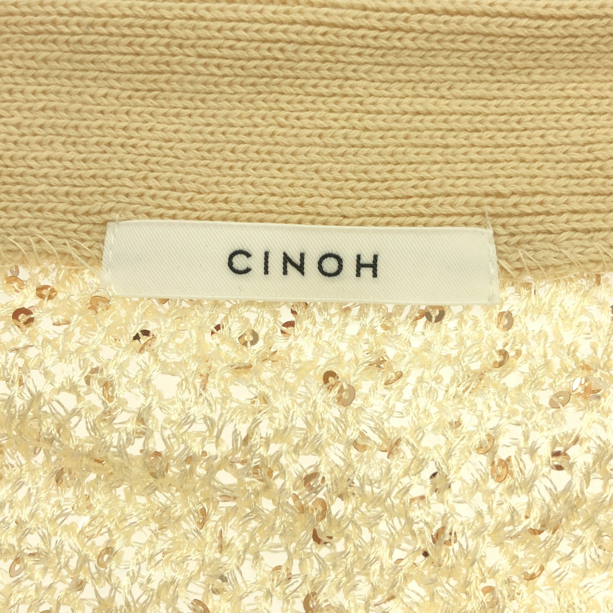 【미품】 CINOH / 치노 | 2024SS | SPANGLE KNIT CARDIGAN / 스팽글 니트 카디건 | 38 | 베이지 | 여성