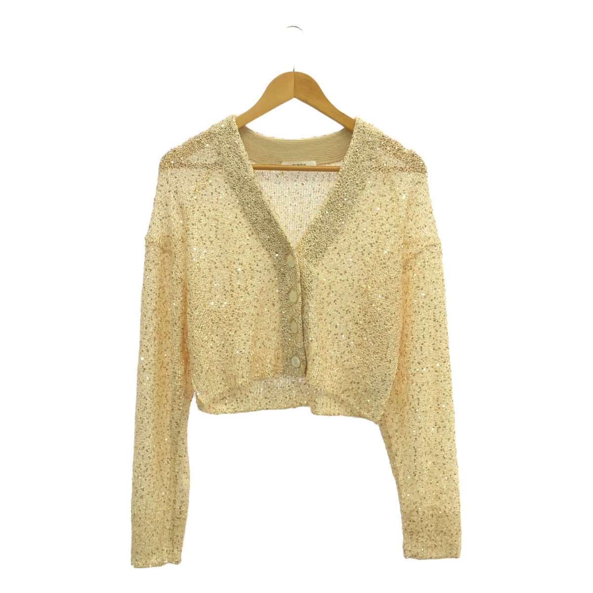 【美品】  CINOH / チノ | 2024SS | SPANGLE KNIT CARDIGAN / スパンコール ニット カーディガン | 38 | ベージュ | レディース