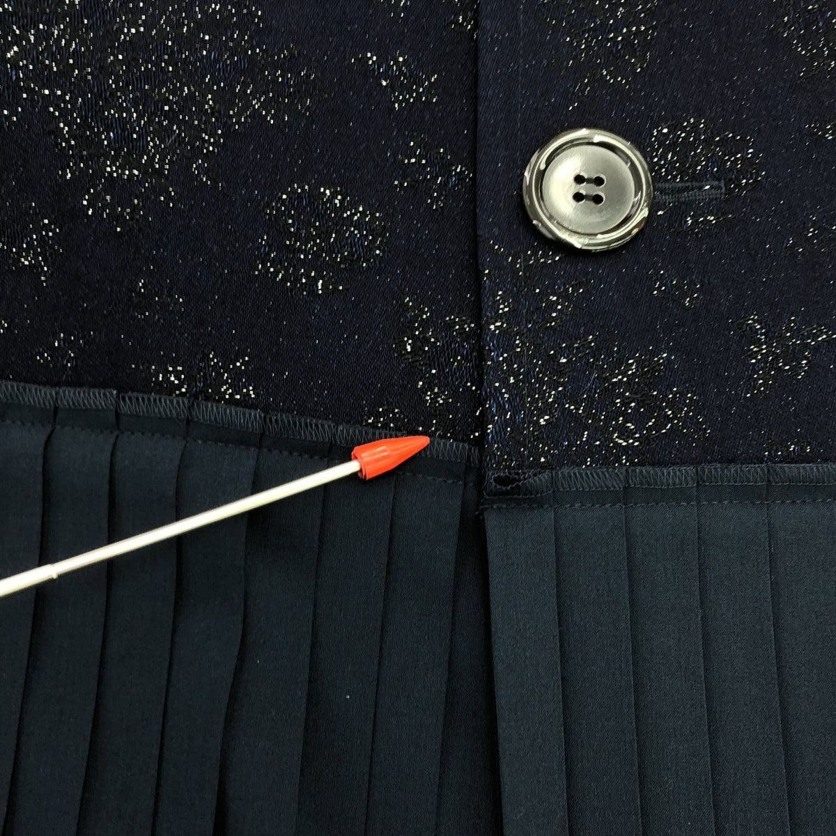 【미품】 tricot COMME des GARCONS / 트리코콤 데 갤슨 | 2018SS | 자가드 플리츠 도킹 노 컬러 코트 | M | 네이비 | 여성