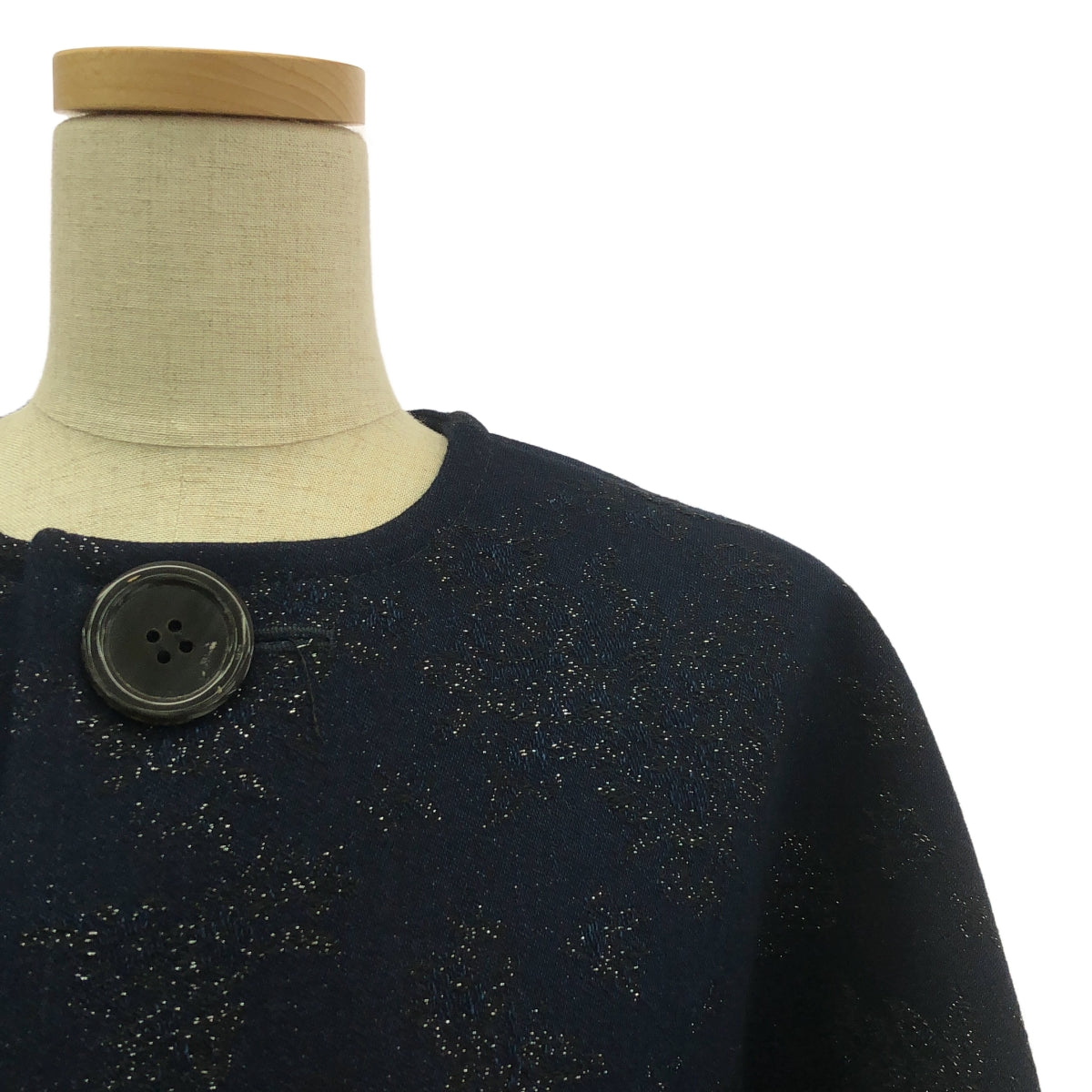 [狀況良好] tricot COMME des GARCONS | 2018SS | 提花褶襉對接無領大衣 | M | 海軍藍 | 女款