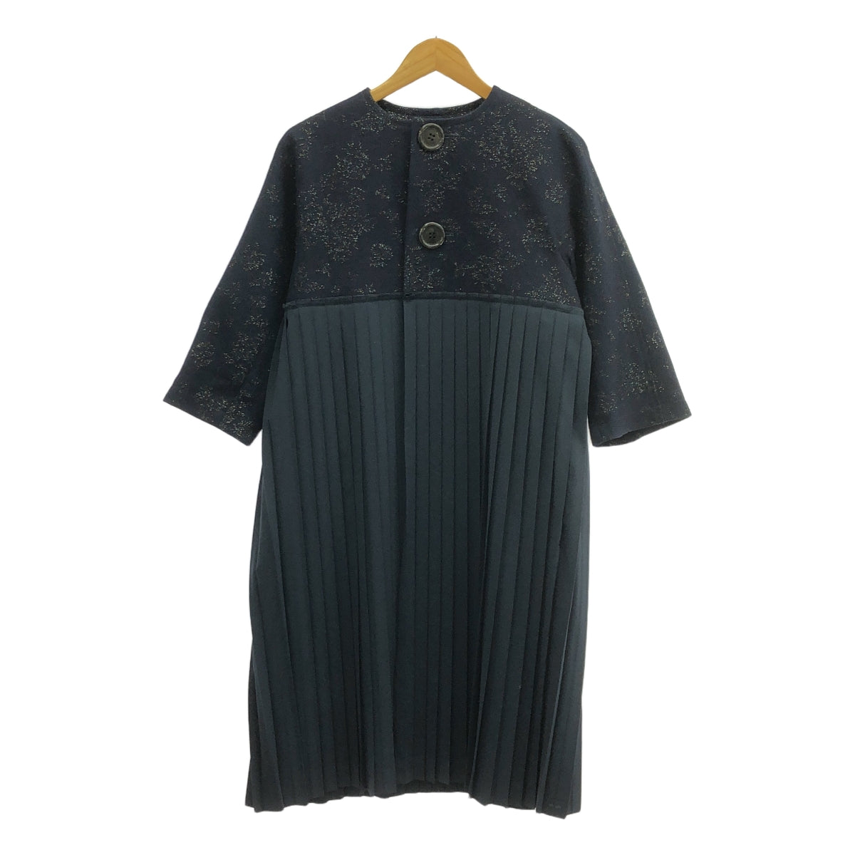 【미품】 tricot COMME des GARCONS / 트리코콤 데 갤슨 | 2018SS | 자가드 플리츠 도킹 노 컬러 코트 | M | 네이비 | 여성