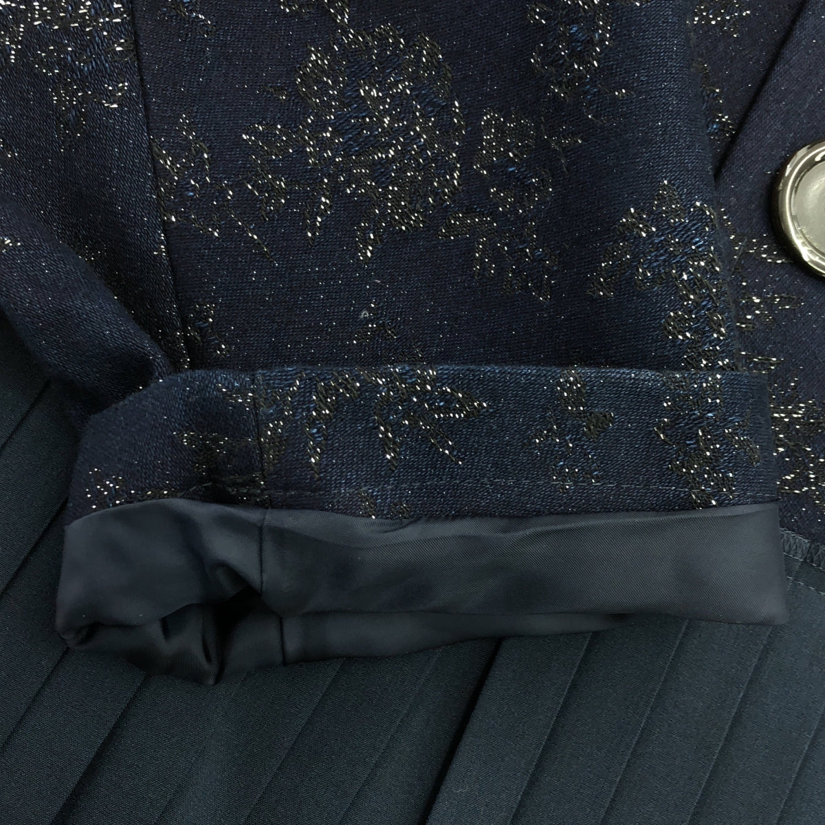 【미품】 tricot COMME des GARCONS / 트리코콤 데 갤슨 | 2018SS | 자가드 플리츠 도킹 노 컬러 코트 | M | 네이비 | 여성