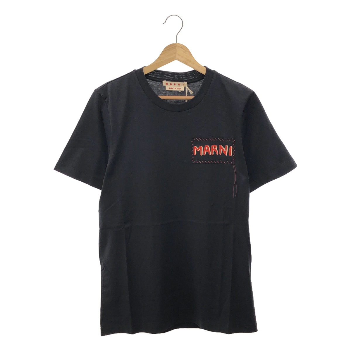 [Good Condition] MARNI | 2024AW | Stitchwork Logo Patch T-Shirt Cut and Sew | 44 | Black | Men's