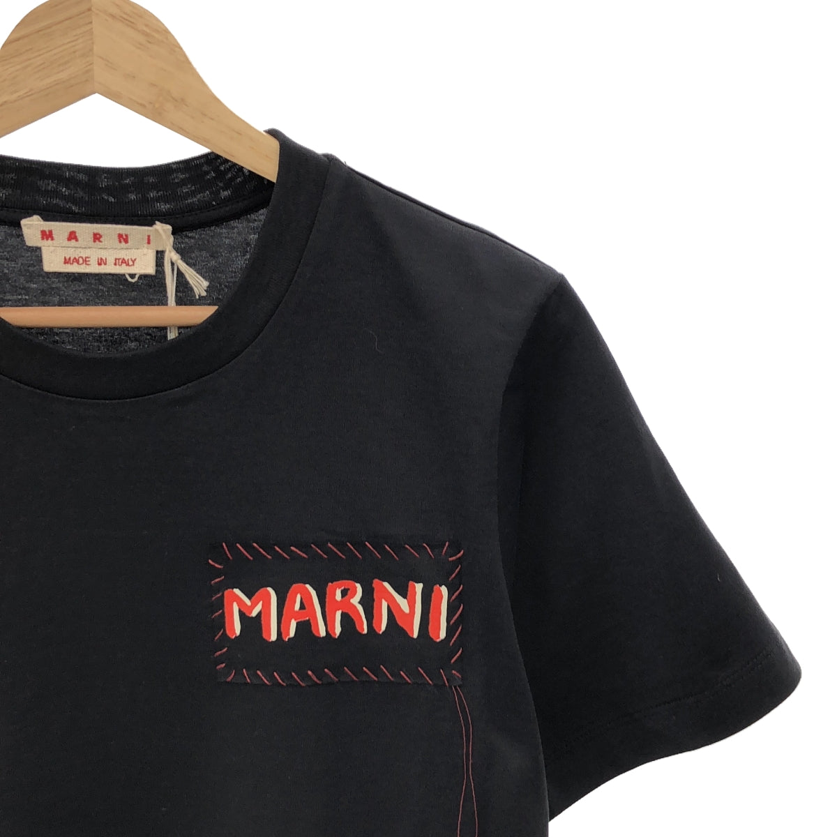 [Good Condition] MARNI | 2024AW | Stitchwork Logo Patch T-Shirt Cut and Sew | 44 | Black | Men's