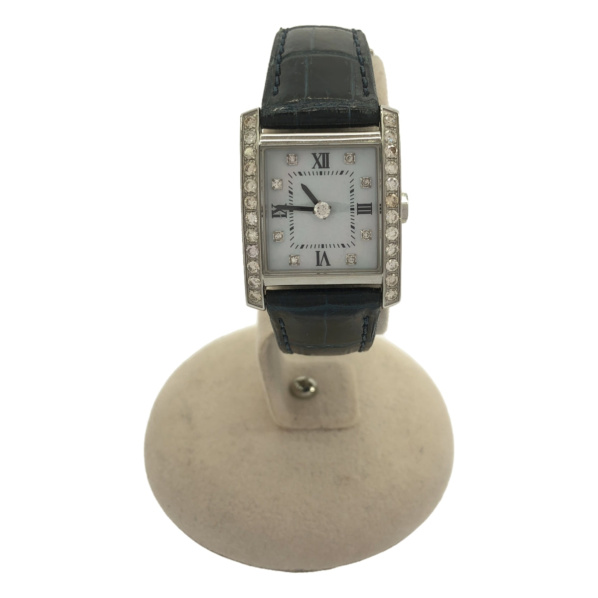 Lunage | Diamond 0.7CT Quartz Shell Dial 9P Diamond Square Watch | Silver/Navy | Women's