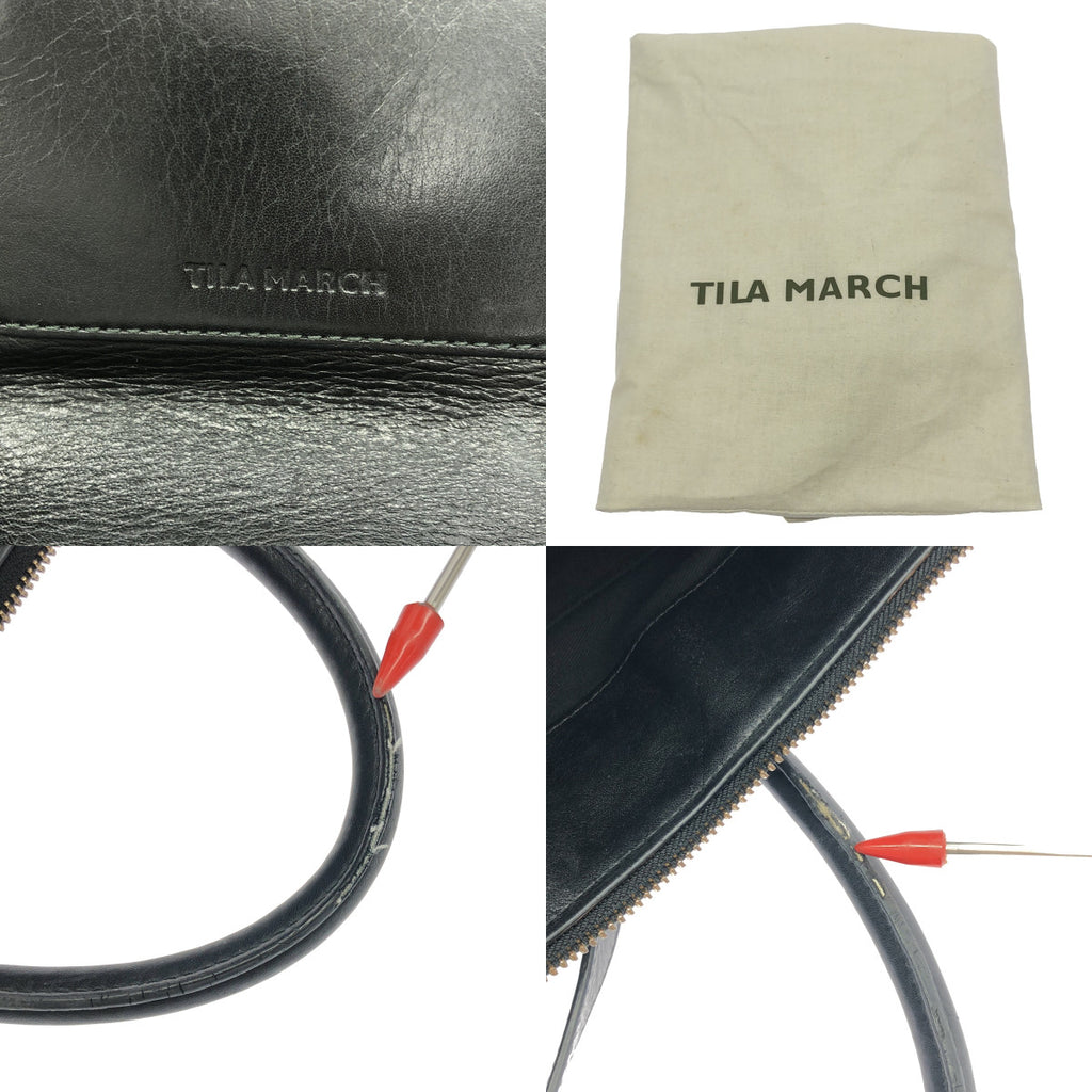 [狀況極佳] TILA MARCH PARIS | 雙向皮革標誌手提包，配肩帶 | 黑色 | 女款