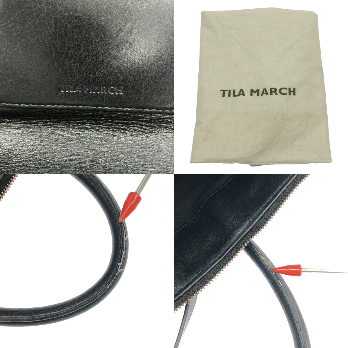 【美品】  TILA MARCH PARIS / ティラマーチ パリス | 2way ショルダー付き レザー ロゴ ハンド トートバッグ | ブラック | レディース