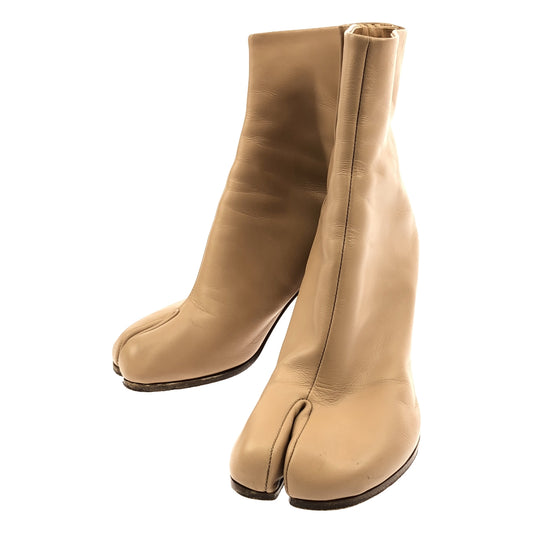 [Beautiful Condition] Maison Margiela | Tabi Leather Cylinder Heel Short Boots | Size 36 | Beige | Women's