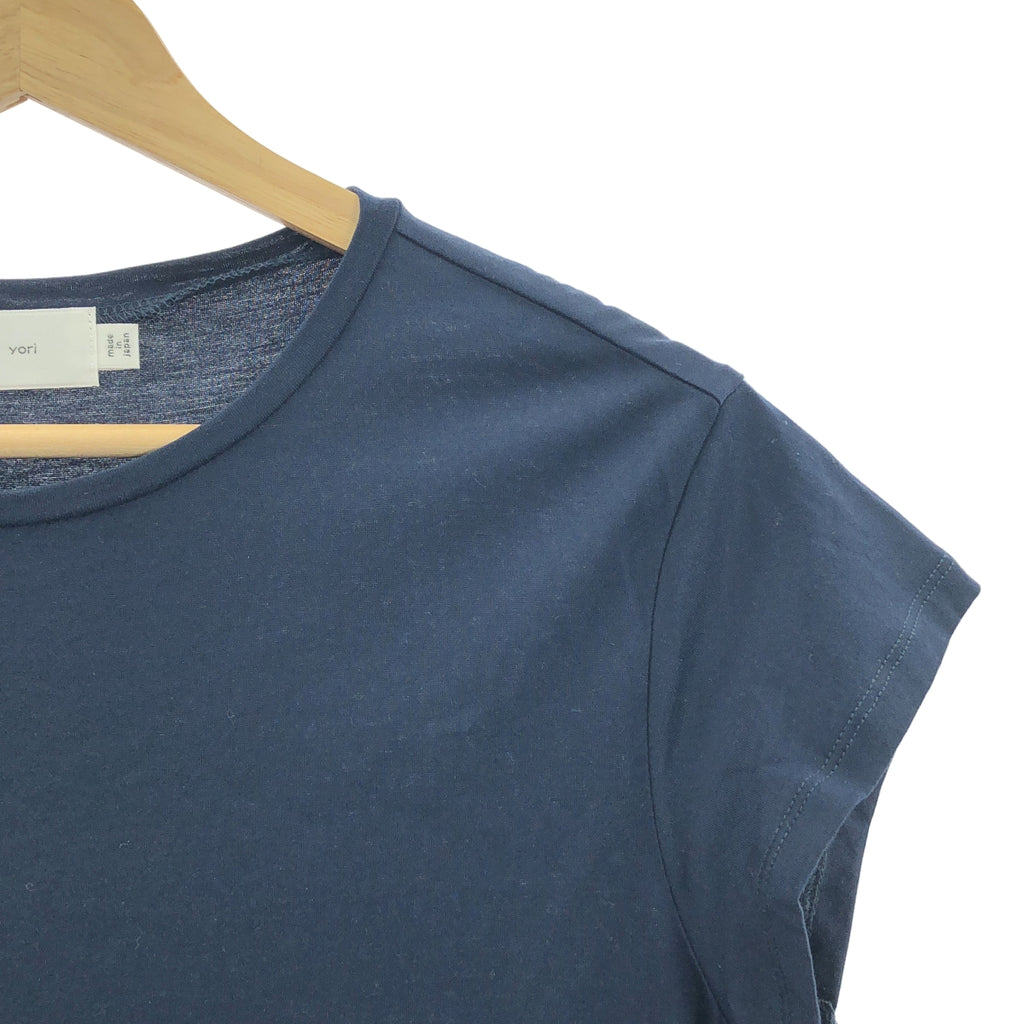 yori / ヨリ | チェック切替 フリル  カットソー Tシャツ | F | ネイビー | レディース