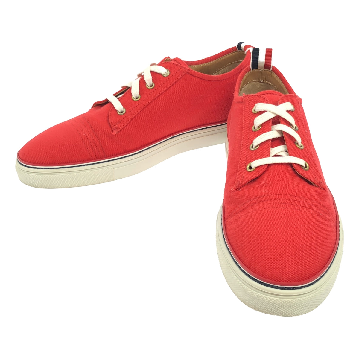 [Good Condition] THOM BROWNE | Italian Made Canvas Low Cut Sneakers | 44.5 | Red | Men's