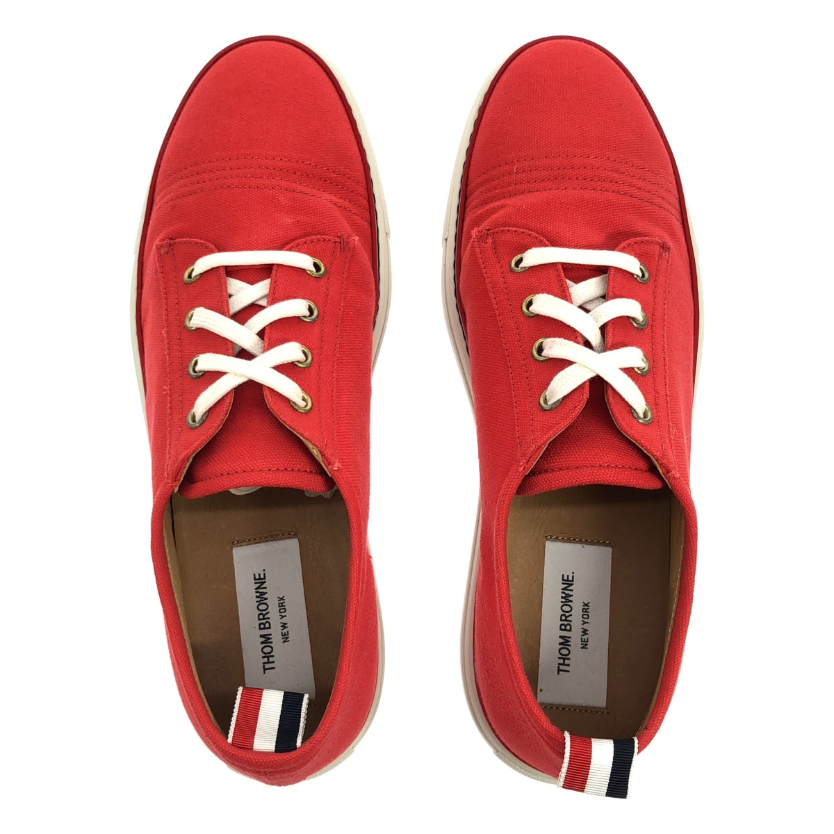 [Good Condition] THOM BROWNE | Italian Made Canvas Low Cut Sneakers | 44.5 | Red | Men's