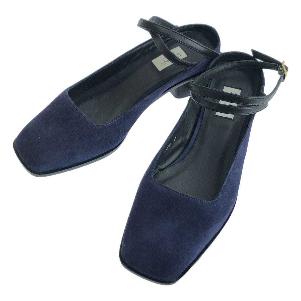 【미품】 PELLICO SUNNY / 페리 코서니 | LAUREN NEGRO / 스웨이드 스트랩 스퀘어 힐 | 35 | 네이비 | 여성