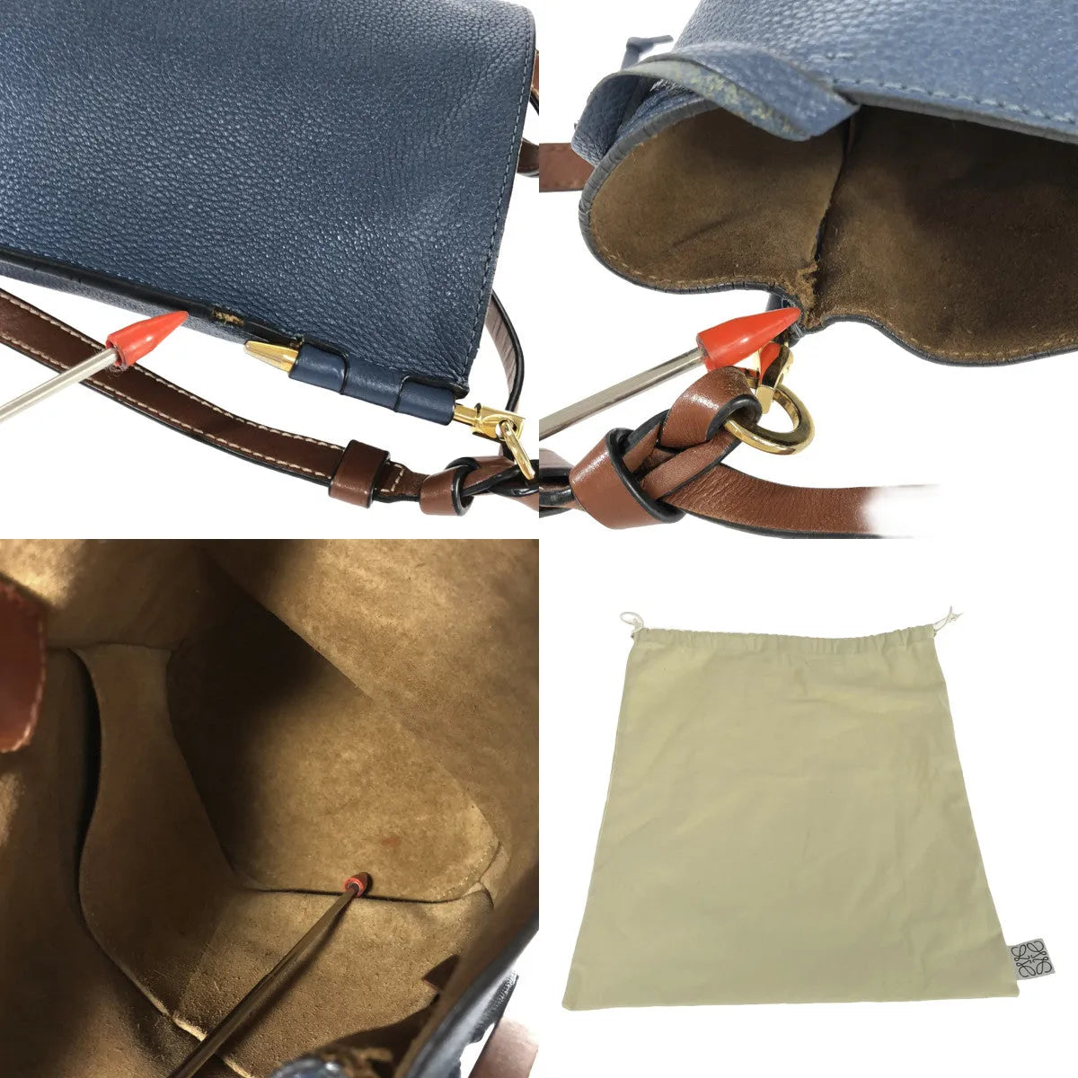 LOEWE / 로에베 | 게이트 버킷 가죽 숄더백 | 네이비 | 여성