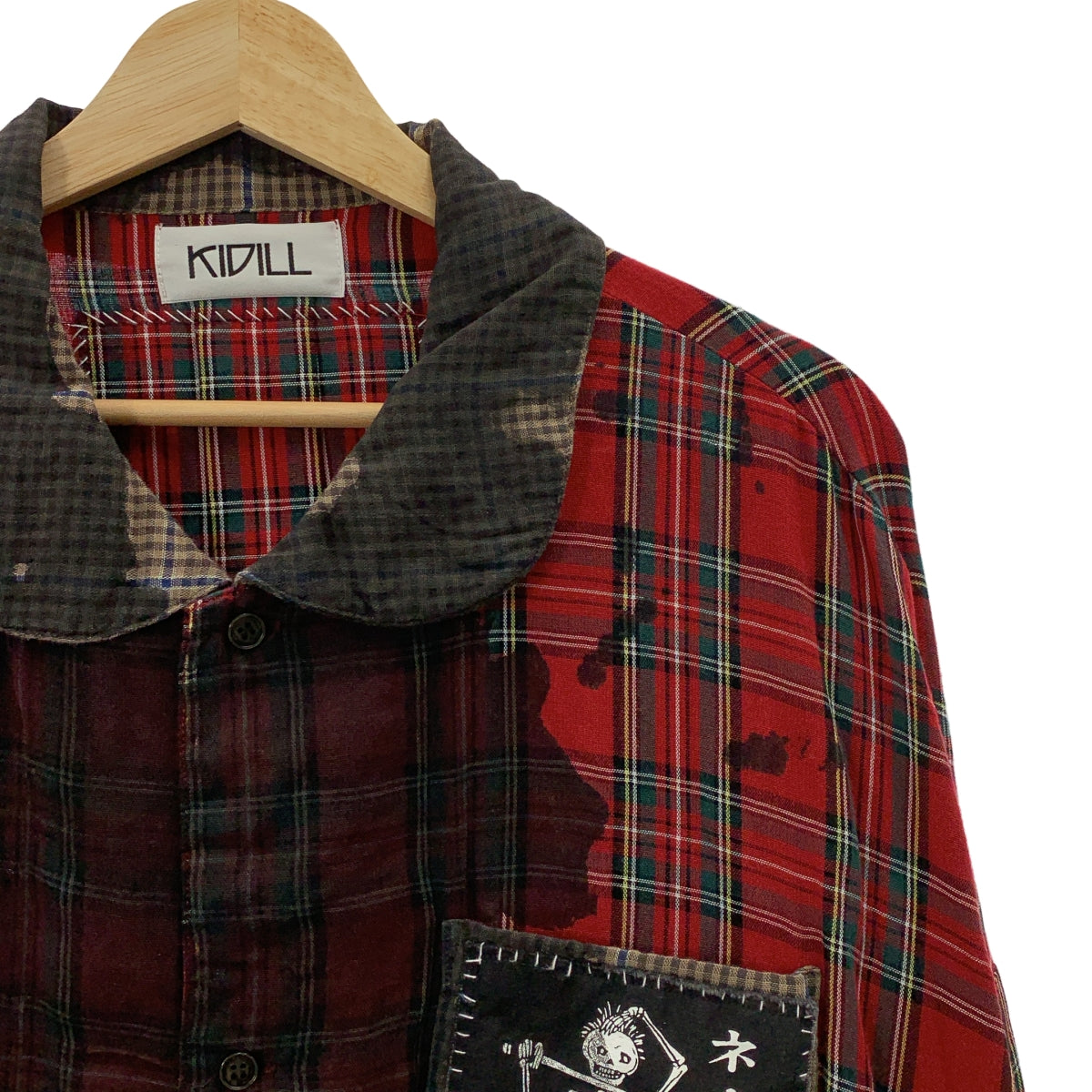 KIDILL / 키딜 | PETER PAN SHIRT 데미지 가공 체크 피터 팬 셔츠 | F | 남성
