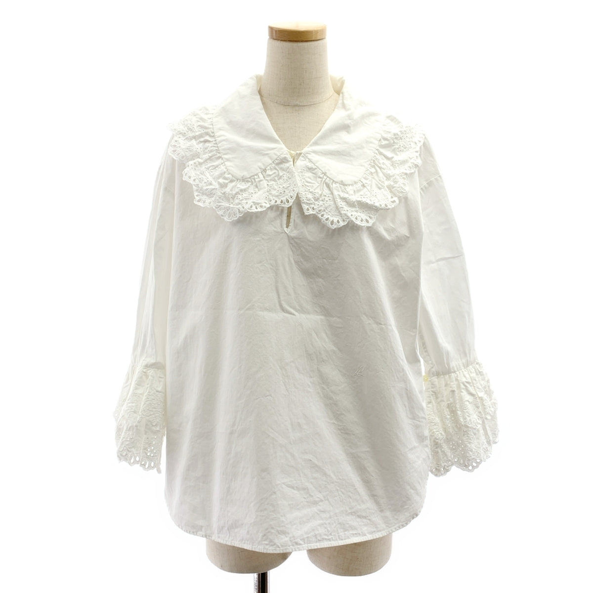 MADISON BLUE / マディソンブルー | ワンポイントロゴ レースフリルウォッシュドアウトブラウス シャツ | 01（S) | レディース