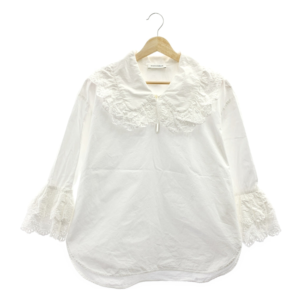 MADISON BLUE / マディソンブルー | ワンポイントロゴ レースフリルウォッシュドアウトブラウス シャツ | 01（S) | レディース