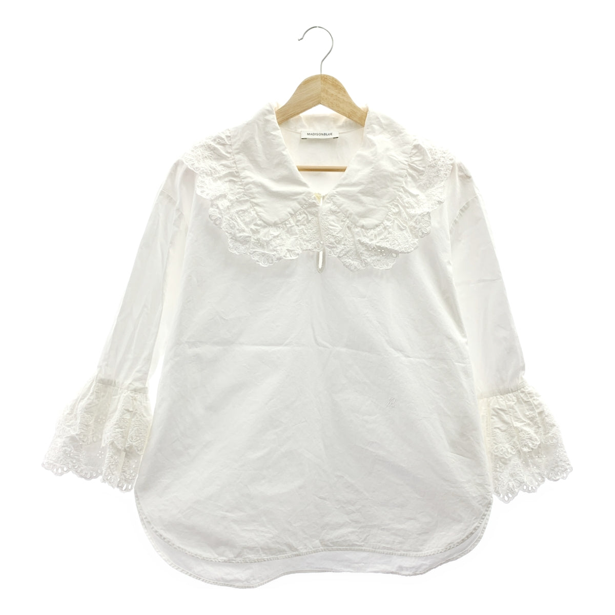 MADISON BLUE / マディソンブルー | ワンポイントロゴ レースフリルウォッシュドアウトブラウス シャツ | 01（S) | レディース