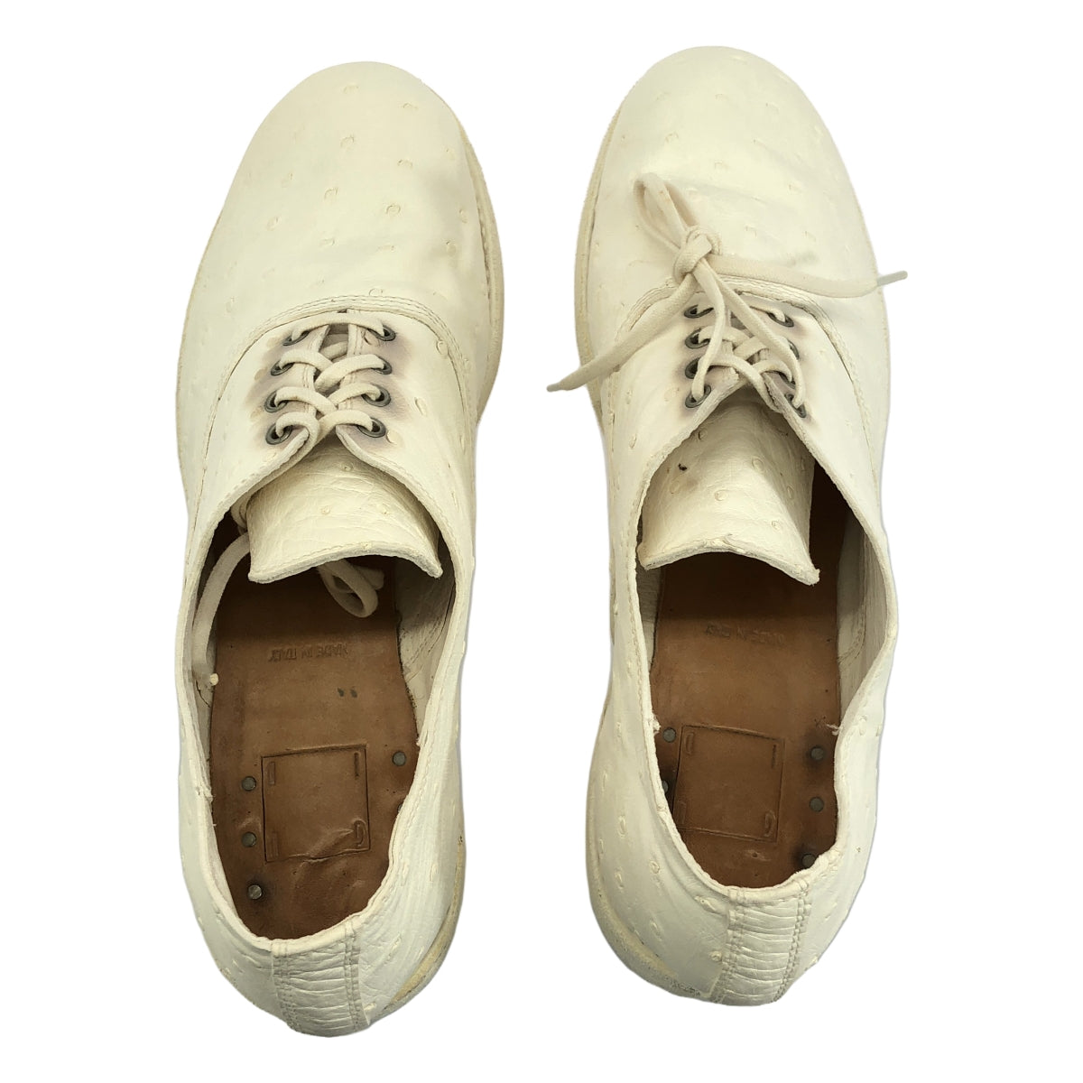 GUIDI | Ostrich Leather Derby Shoes | 41 | White | Men's