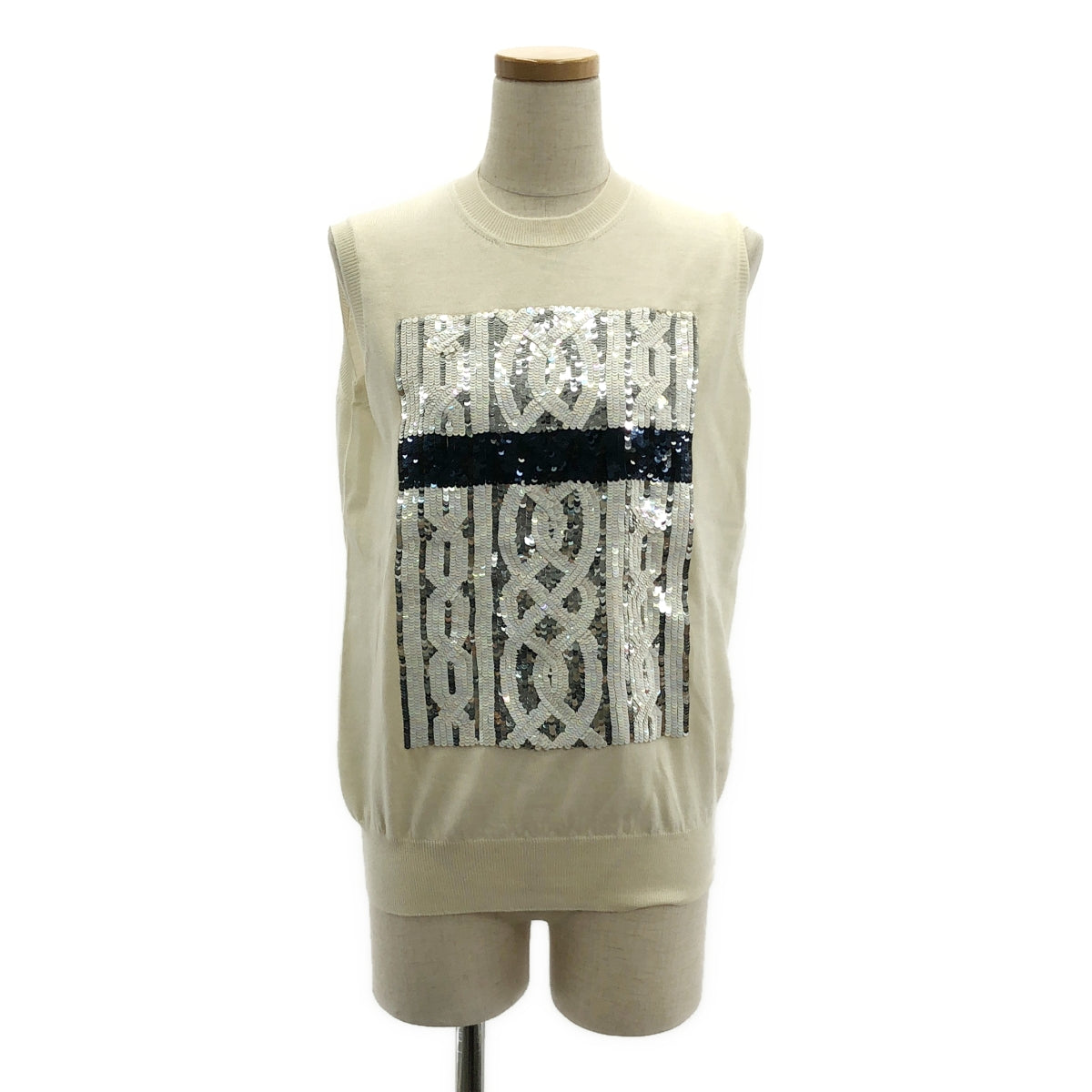 【美品】  Christian Dior / クリスチャンディオール | スパンコール 装飾 ニット ベスト | 44 | アイボリー | レディース