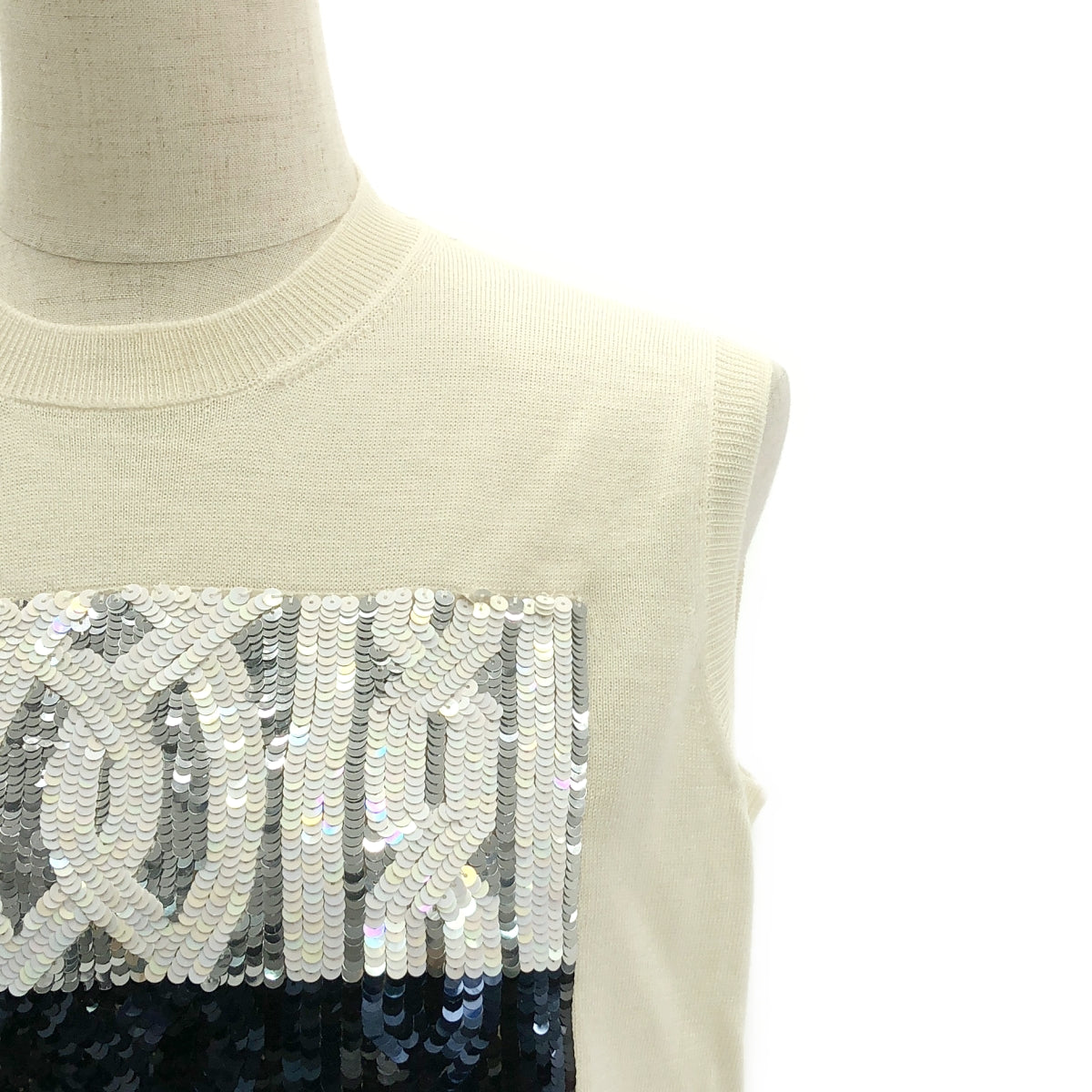 【美品】  Christian Dior / クリスチャンディオール | スパンコール 装飾 ニット ベスト | 44 | アイボリー | レディース