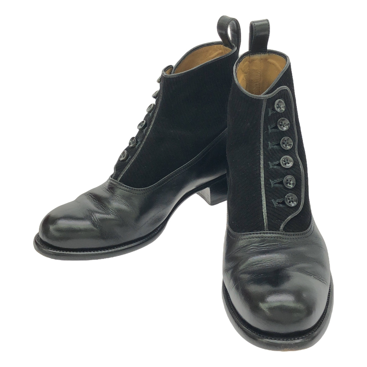 [狀況良好] Le Yucca's |皮革燈芯絨平頭紐扣靴 |尺寸 37 |黑色 |女性的