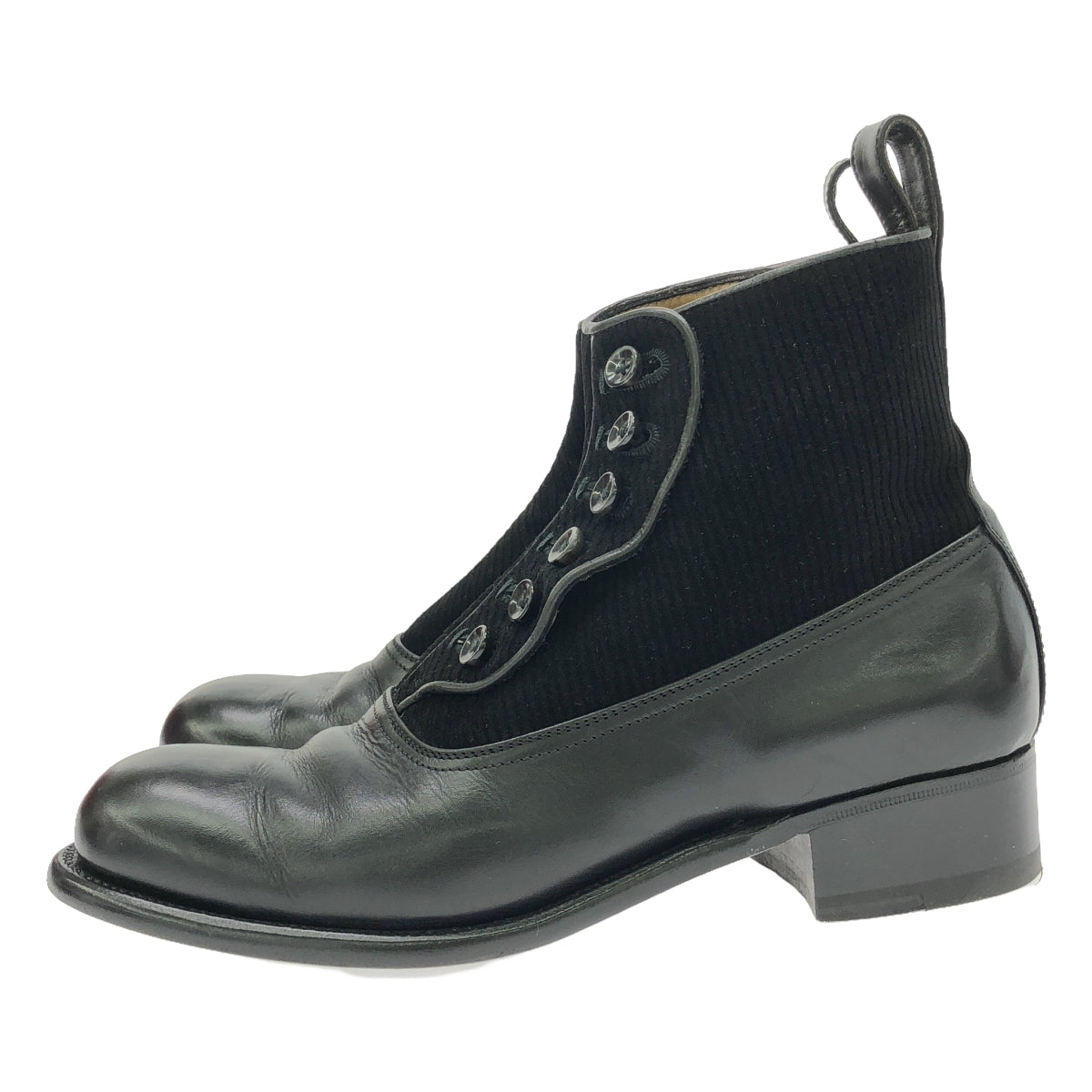 [狀況良好] Le Yucca's |皮革燈芯絨平頭紐扣靴 |尺寸 37 |黑色 |女性的