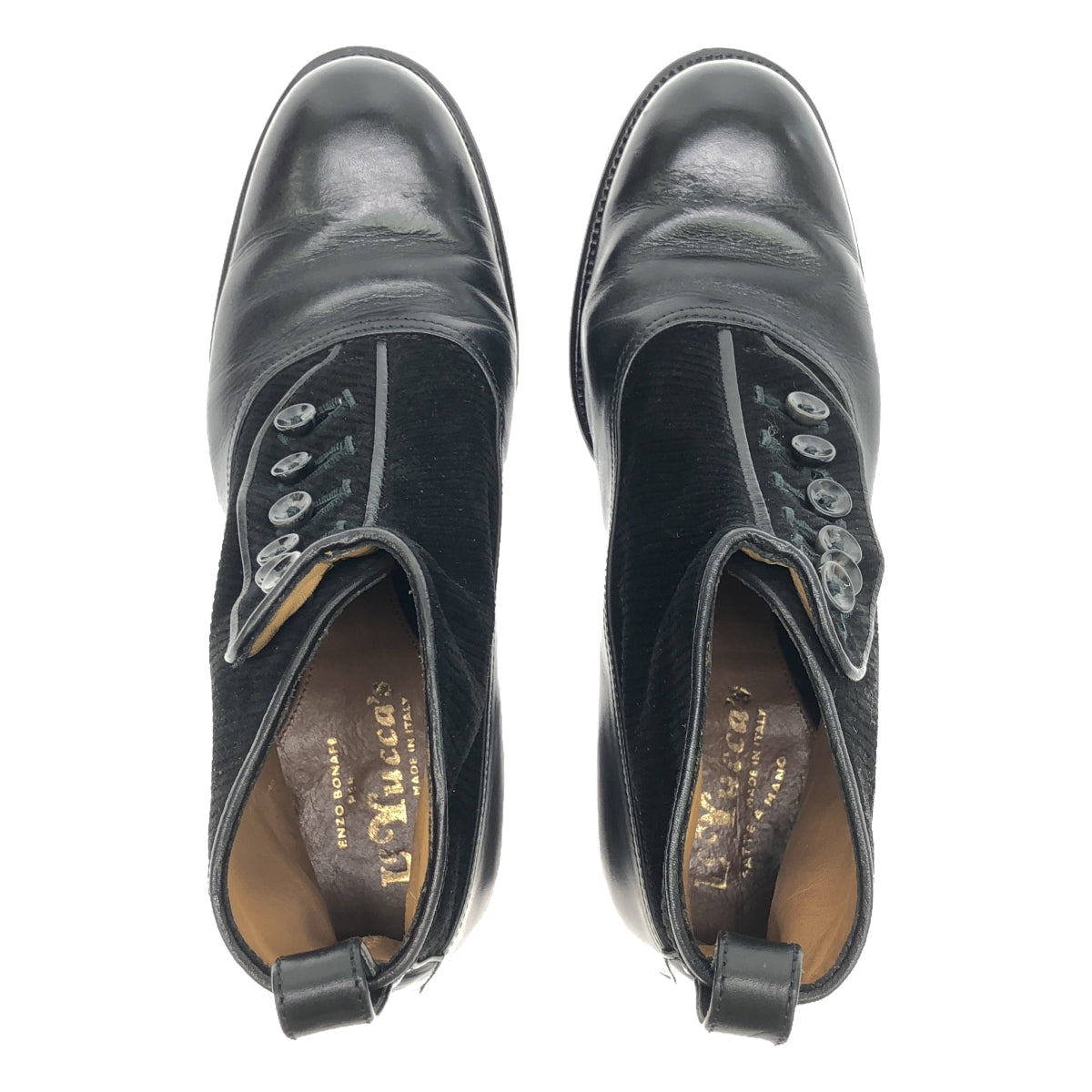 [狀況良好] Le Yucca's |皮革燈芯絨平頭紐扣靴 |尺寸 37 |黑色 |女性的