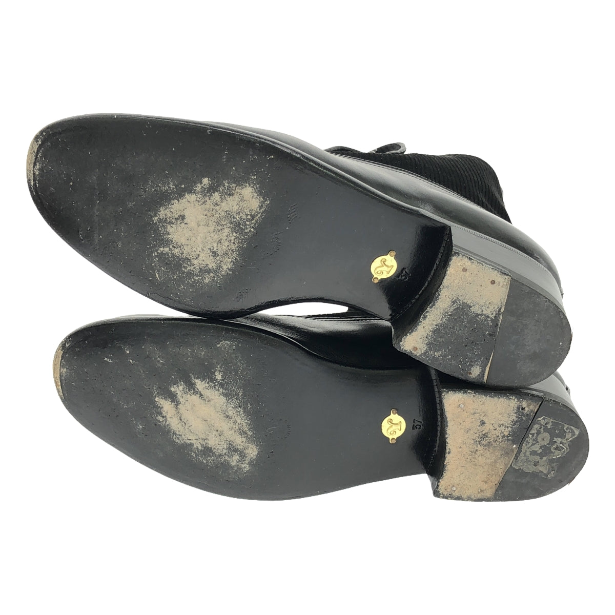 [狀況良好] Le Yucca's |皮革燈芯絨平頭紐扣靴 |尺寸 37 |黑色 |女性的