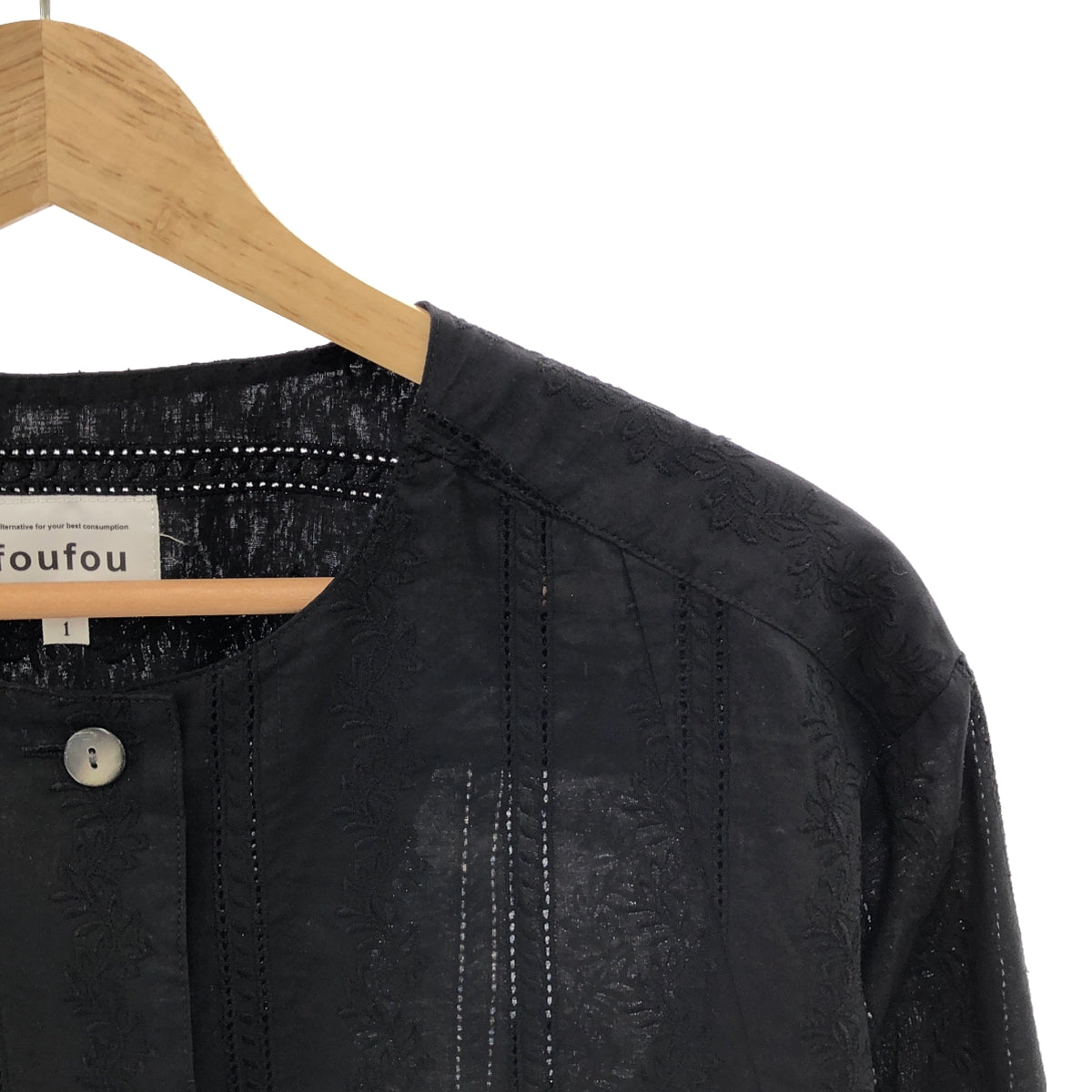foufou / フーフー | lawn lace no collar jacket 刺しゅう レース シャツ ジャケット | 1 | レディース