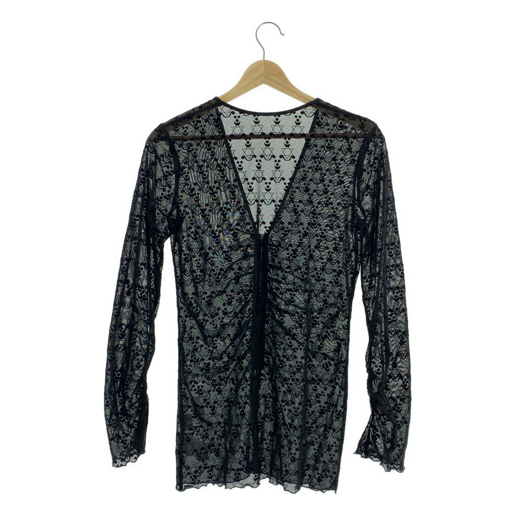 THINGS THAT MATTER / シングスザットマター | MONOGRAM FLOCKY PRINT TULLE CARDIGAN シアー ジップ ギャザー カーディガン | F | ブラック | レディース