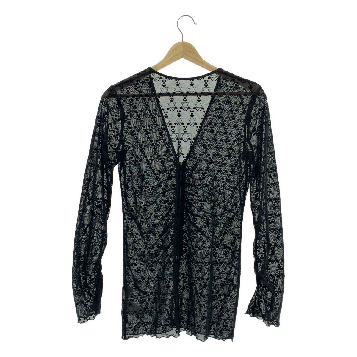 THINGS THAT MATTER / シングスザットマター | MONOGRAM FLOCKY PRINT TULLE CARDIGAN シアー ジップ ギャザー カーディガン | F | ブラック | レディース