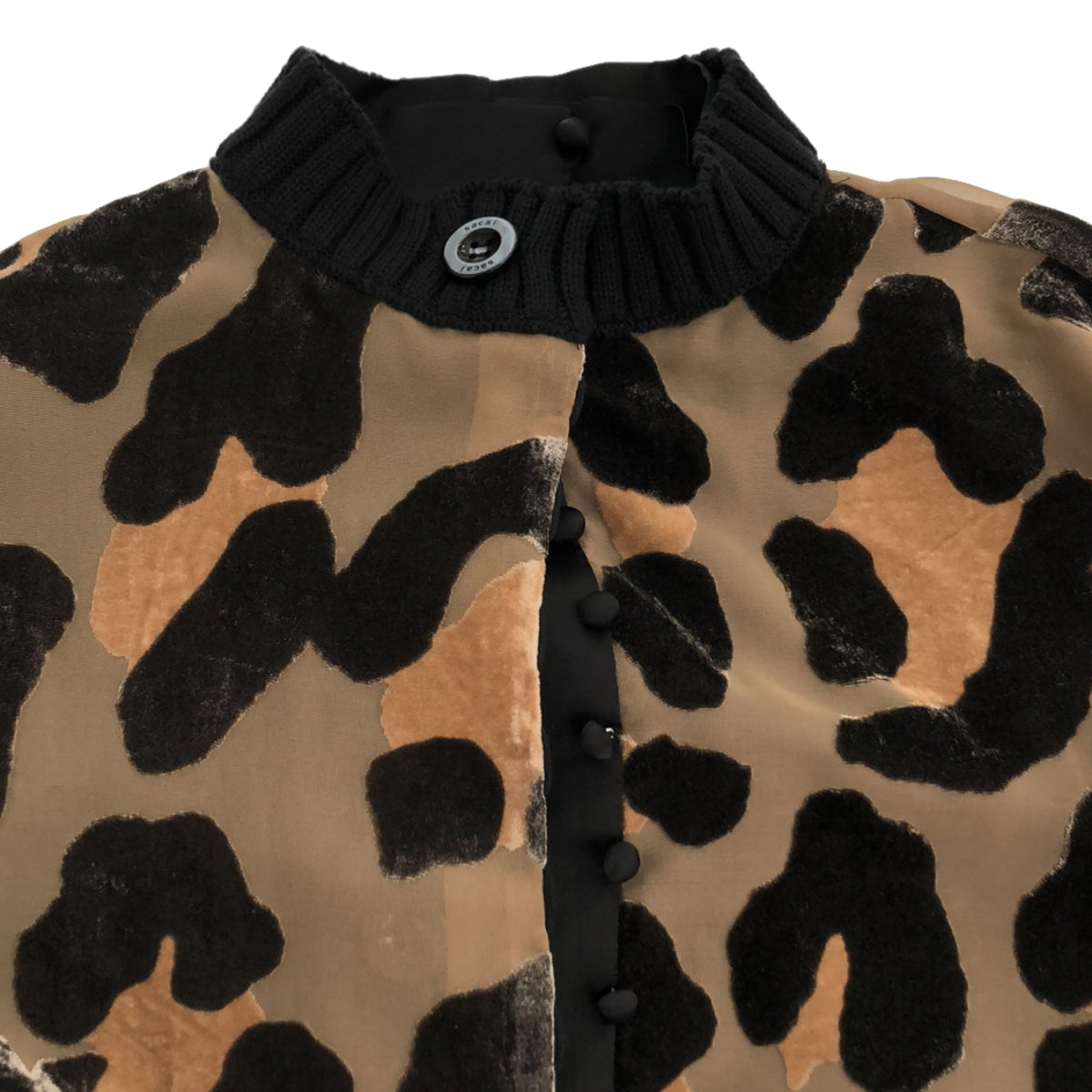 【美品】  sacai / サカイ | 2022SS | Leopard Knit Cardigan / 異素材 ドッキング レイヤード シアー ニット カーディガン | 1 | ブラック/カーキ系 | レディース