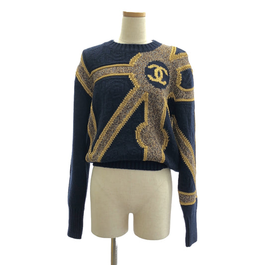 [Good Condition] CHANEL | 2021AW | Métiers d'Art Coco Mark / Cashmere Blend Wool Jacquard Knit Pullover | 38 | Navy | Women's