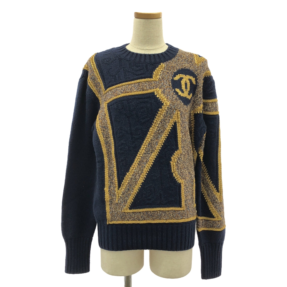[狀況良好] 香奈兒 | 2021秋冬 | Métiers d'Art Coco Mark / 羊絨混紡羊毛提花針織套頭衫 | 38 |海軍 |女性的
