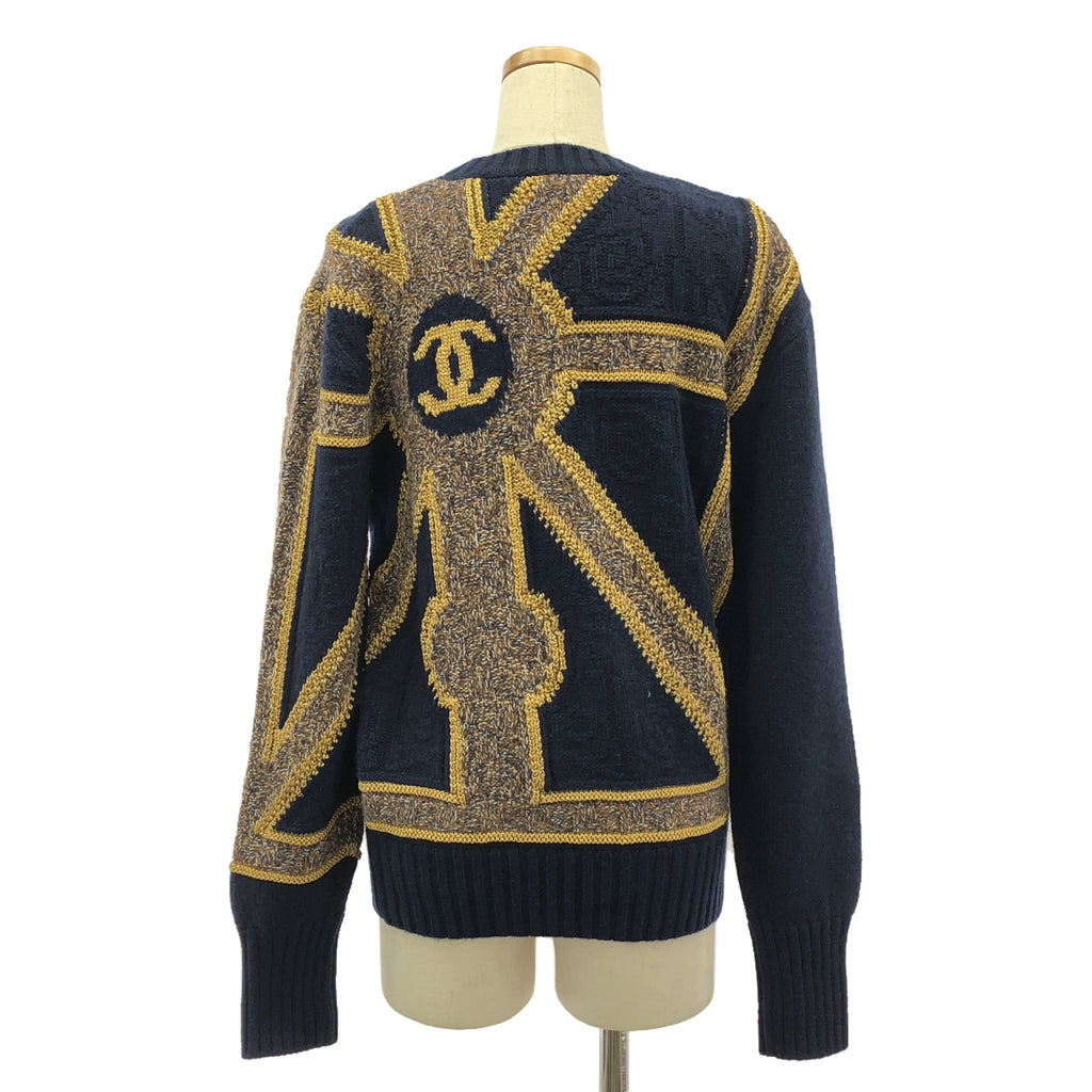 【美品】  CHANEL / シャネル | 2021AW | メティエダール ココマーク / カシミヤ ブレンド ウール ジャガード ニット プルオーバー | 38 | ネイビー | レディース