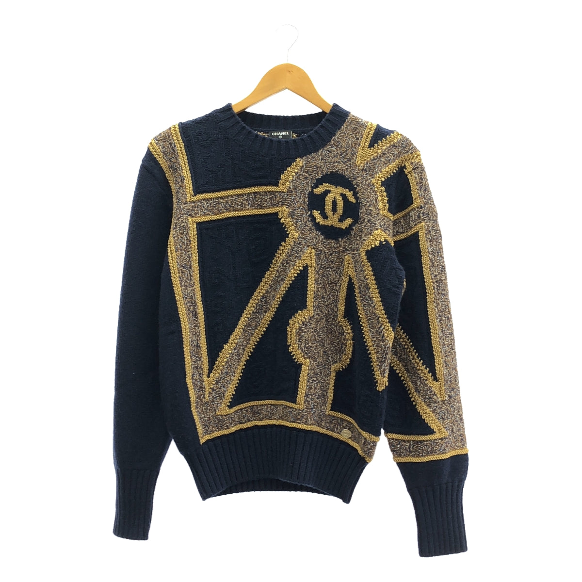 [狀況良好] 香奈兒 | 2021秋冬 | Métiers d'Art Coco Mark / 羊絨混紡羊毛提花針織套頭衫 | 38 |海軍 |女性的